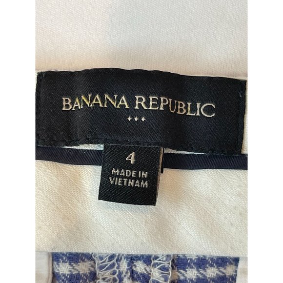 Banana Republic Womens Gingham Shorts Mid Rise Tie Waist LIN Cotton Blue White 4 - Picture 7 of 8
